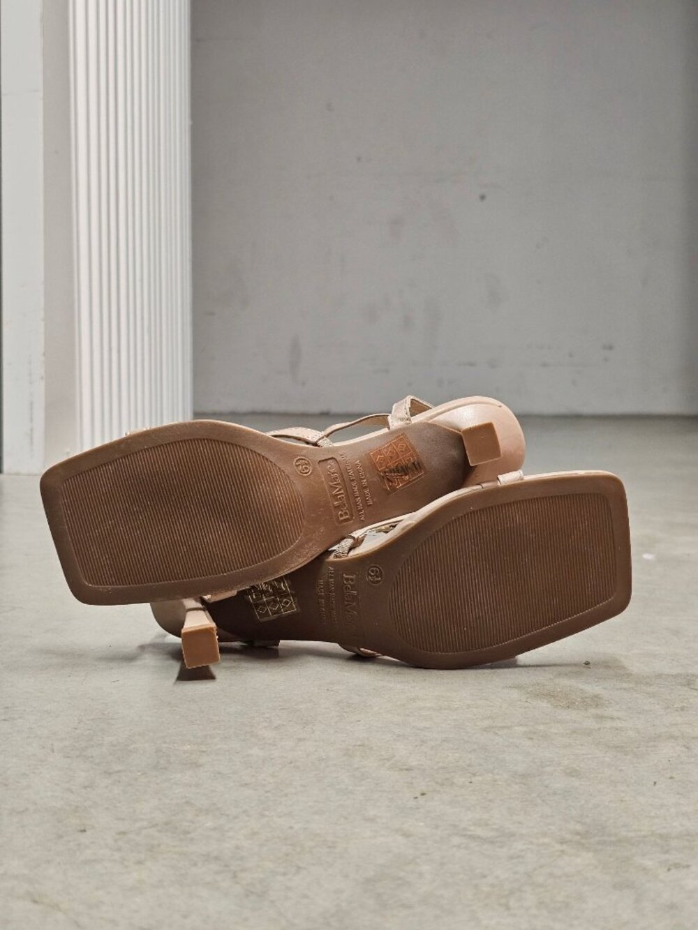 Strappy Nude Beige High Heel Sandals With Square Toe & Adjustable Ankle Strap Fo - Picture 10 of 15